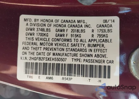 2014 Honda Civic Lx z USA, uszkodzony, nr VIN 2HGFB2F5XEH550507